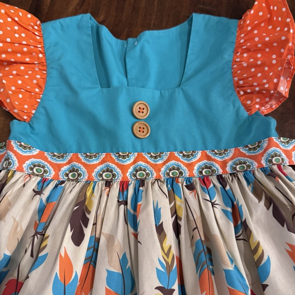 Eleanor Rose Thanksgiving Parade Dress Size 3-4 Toddler Feather Turquoise Orange - Picture 2 of 5